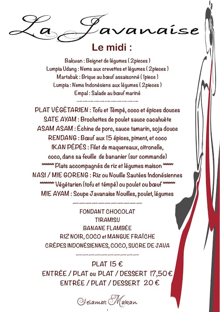 La Javanaise Restaurant - Menu Image 3